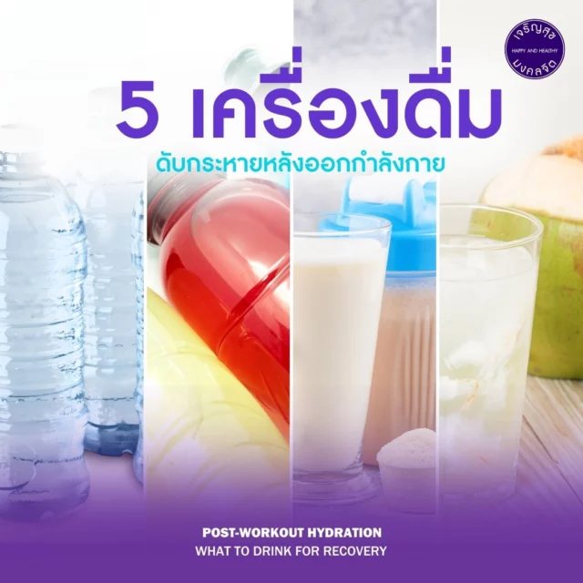 เติมน้ำให้ร่างกายก่อนหยุดพัก 💧 
ฟื้นฟูร่างกายอย่างมีประสิทธิภาพด้วย 4 เครื่องดื่มหลังออกกำลังกาย ที่ช่วยปรับสมดุลร่างกายและบำรุงกล้ามเนื้อให้ฟื้นตัวเร็วขึ้น
.
เพื่อน ๆ รู้หรือไม่ว่า การดื่มเครื่องดื่มไม่ใช่แค่ช่วยให้เราดับกระหาย แต่ยังเติมพลังงานและฟื้นฟูกล้ามเนื้อที่สูญเสียไปจากการออกกำลังกายได้อีกด้วย
.
💧#น้ำดื่ม : การดื่มน้ำคือทางเลือกที่ดีที่สุดในการเติมน้ำให้ร่างกาย ช่วยคืนความชุ่มชื้นหลังจากสูญเสียเหงื่อระหว่างออกกำลังกาย
.
🧃 #เครื่องดื่มเกลือแร่ : การออกกำลังกายอย่างหนัก อาจทำให้ร่างกายสูญเสียสารอาหาร ซึ่งอาจทำให้รู้สึกเหนื่อยล้าและขาดน้ำ การเลือกดื่มเครื่องดื่มเกลือแร่จึงเป็นอีกหนึ่งทางเลือกที่สำคัญในการฟื้นฟูร่างกาย 
.
🥛 #โปรตีนเชค : ช่วยซ่อมแซมและเสริมสร้างกล้ามเนื้อหลังการออกกำลังกายได้เป็นอย่างดี
.
🧉 #น้ำมะพร้าว : แหล่งอิเล็กโทรไลต์จากธรรมชาติ ช่วยรักษาสมดุลของน้ำในร่างกาย คืนความสดชื่นได้อย่างมีประสิทธิภาพ และยังช่วยลดการเกิดตะคริวและอาการปวดกล้ามเนื้อหลังออกกำลังกาย
_
𝗣𝗼𝘀𝘁-𝗪𝗼𝗿𝗸𝗼𝘂𝘁 𝗛𝘆𝗱𝗿𝗮𝘁𝗶𝗼𝗻: 𝗪𝗵𝗮𝘁 𝘁𝗼 𝗗𝗿𝗶𝗻𝗸 𝗳𝗼𝗿 𝗥𝗲𝗰𝗼𝘃𝗲𝗿𝘆 💧 
.
After a workout, it’s crucial to rehydrate and aid recovery. Here are some top choices for post-exercise hydration:
.
🥤 The Ultimate Hydration Guide
💧 𝐖𝐚𝐭𝐞𝐫– Essential for hydration before, during, and after exercise. It helps maintain optimal performance and keeps you refreshed.
.
🧃 𝐄𝐥𝐞𝐜𝐭𝐫𝐨𝐥𝐲𝐭𝐞 𝐝𝐫𝐢𝐧𝐤𝐬 – Ideal for replenishing lost minerals like sodium and potassium after long or intense workouts, helping to maintain energy and prevent cramps.
.
🥛 𝐏𝐫𝐨𝐭𝐞𝐢𝐧 𝐬𝐡𝐚𝐤𝐞𝐬 – Not only hydrating but also perfect for muscle repair, especially for overworked areas like the legs and glutes after cycling.
.
🧉 𝐂𝐨𝐜𝐨𝐧𝐮𝐭 𝐰𝐚𝐭𝐞𝐫 – A natural source of electrolytes like potassium and magnesium, offering a refreshing alternative to sugary sports drinks. It helps rehydrate, restore lost minerals, and promotes faster recovery.

สอบถามเพิ่มเติมติดต่อ / For more information
📞 Tel : 083 023 7777
📥 Direct Message
⏰ Open daily l 6:00 AM - 9:00 PM

#HHBL #สนามลู่ปั่นจักรยานเจริญสุขมงคลจิต #สุขภาพดีไปด้วยกัน #HHBLไม่มีค่าใช้บริการ #hhblห่วงใยคุณ #สุวรรณภูมิ #OutdoorFitness #ลานออกกำลังกายกลางแจ้ง